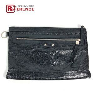 BALENCIAGA Clip Pouch Ring Leather Clutch Bag Black